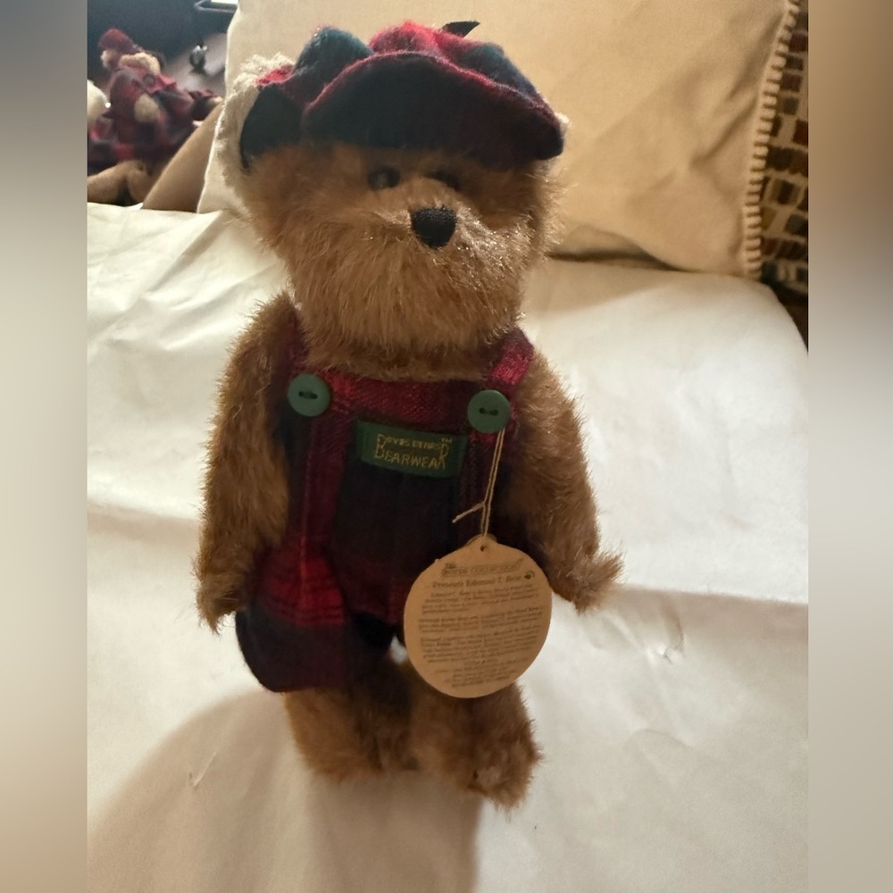 Vintage Boyd's Bears "Edmund T Bear" 8" #9175-08 1987 Red Flannel Overalls/Hat